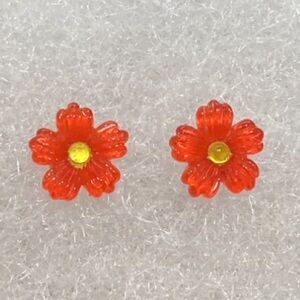 Red Orange & Yellow Acrylic Flower Stud Earrings